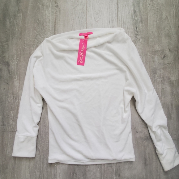 NWT Lilly Pulitzer One-shoulder Velour White Top (small) - Picture 2 of 9